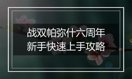 战双帕弥什六周年新手快速上手攻略