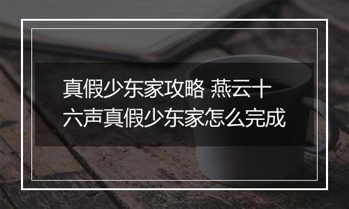 真假少东家攻略 燕云十六声真假少东家怎么完成