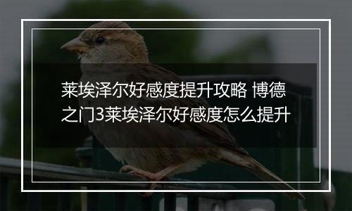 莱埃泽尔好感度提升攻略 博德之门3莱埃泽尔好感度怎么提升