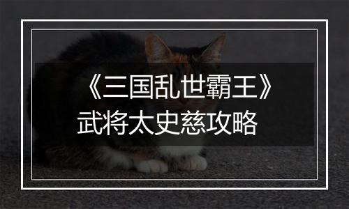 《三国乱世霸王》武将太史慈攻略