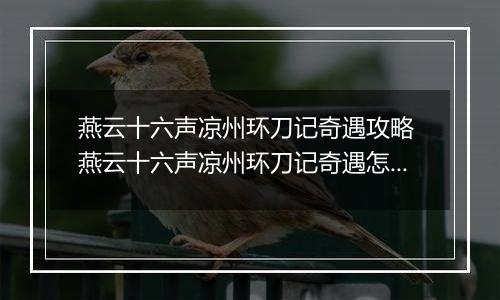 燕云十六声凉州环刀记奇遇攻略 燕云十六声凉州环刀记奇遇怎么做