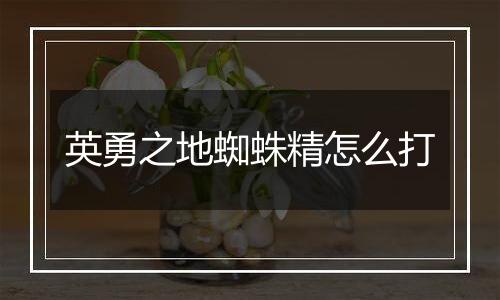 英勇之地蜘蛛精怎么打