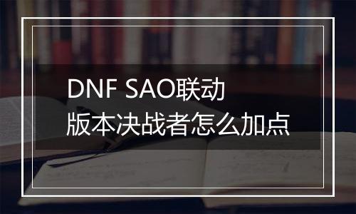 DNF SAO联动版本决战者怎么加点
