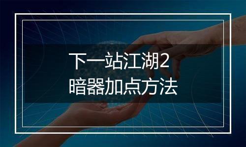 下一站江湖2暗器加点方法