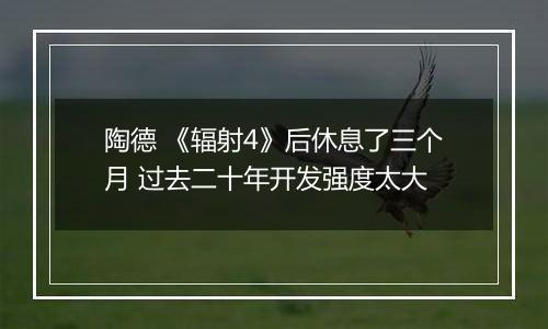 陶德 《辐射4》后休息了三个月 过去二十年开发强度太大