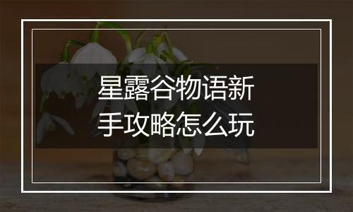 星露谷物语新手攻略怎么玩