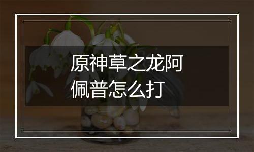 原神草之龙阿佩普怎么打