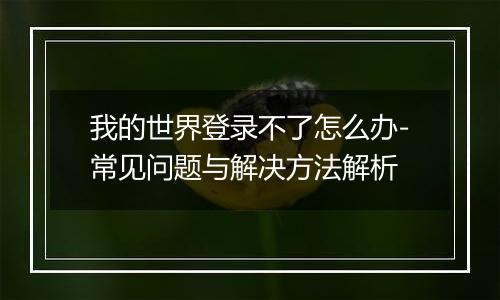 我的世界登录不了怎么办-常见问题与解决方法解析