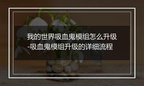 我的世界吸血鬼模组怎么升级-吸血鬼模组升级的详细流程